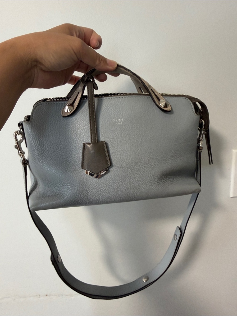 Fendi by the way Gray Leather Satchel with Removable Strap
